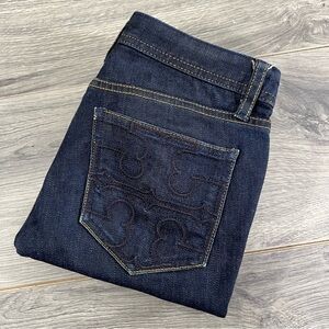 Tory Burch Skinny Cropped Jeans Womens Size 24 Dark Indigo Blue Stretch Cotton